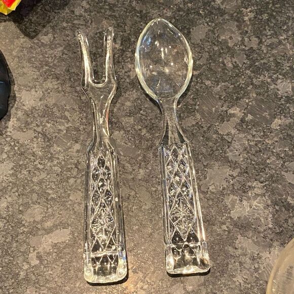 Vintage Crystal Salad Fork & Spoon Wexford By Anchor Hocking - Picture 5 of 9